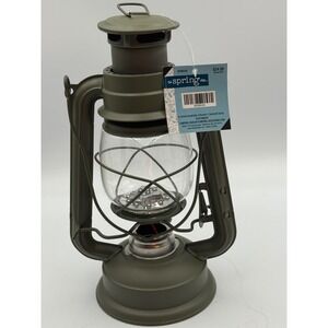 The Spring Shop LED Hurricane Lantern Olive Green Metal Glass HL9188620 NEW